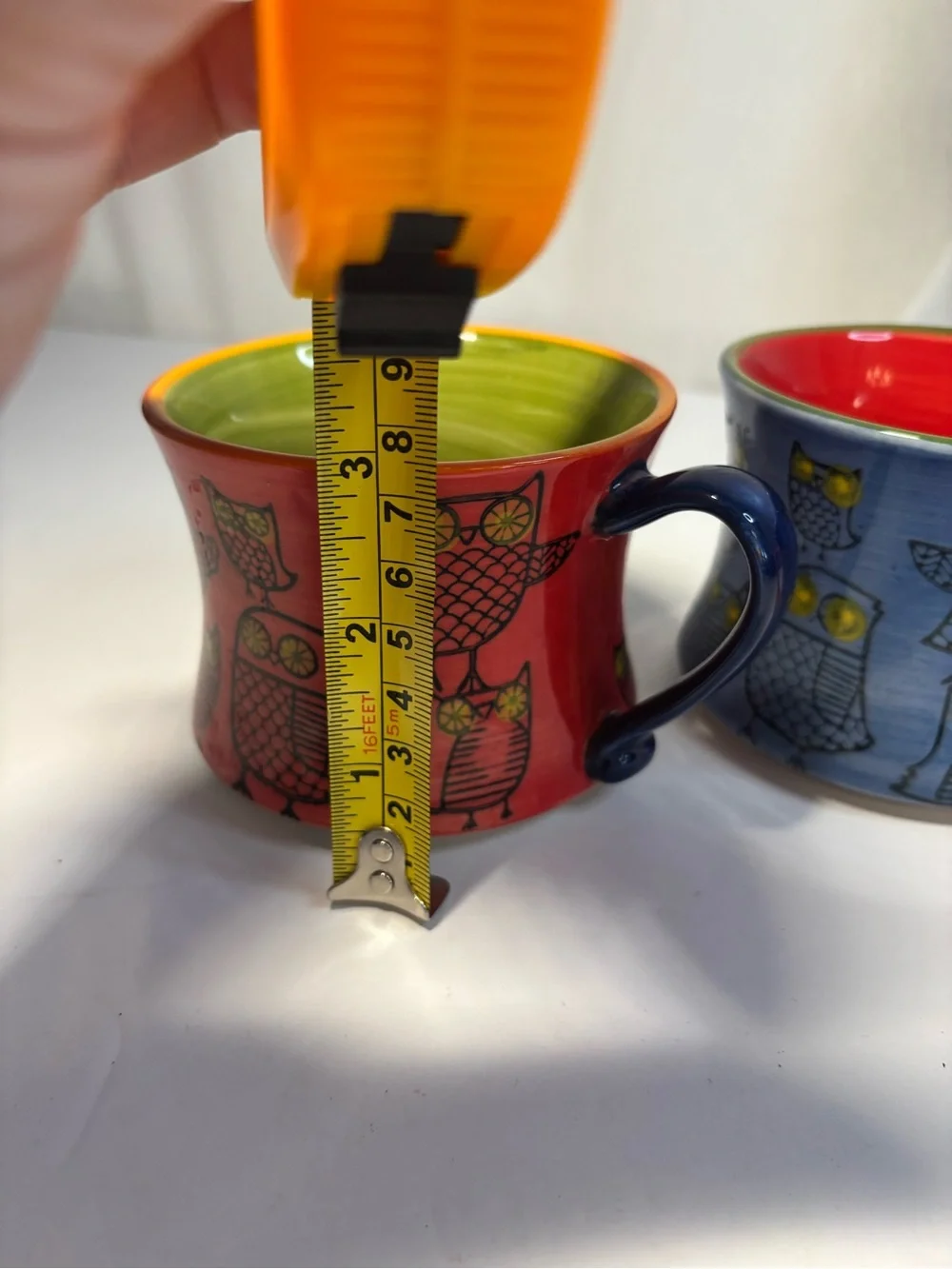 Pier 1 hand painted stoneware owl mugs